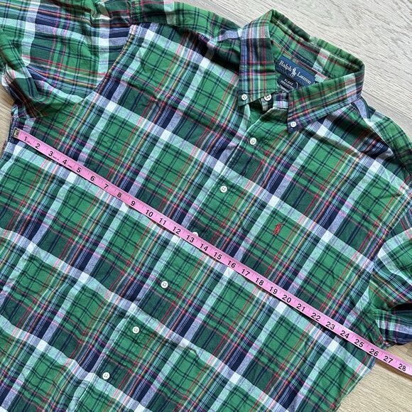 Ralph Lauren Shirt Men XL Blak Green Plaid Short Sleeve Preppy 90s Retro Cotton - Picture 3 of 7